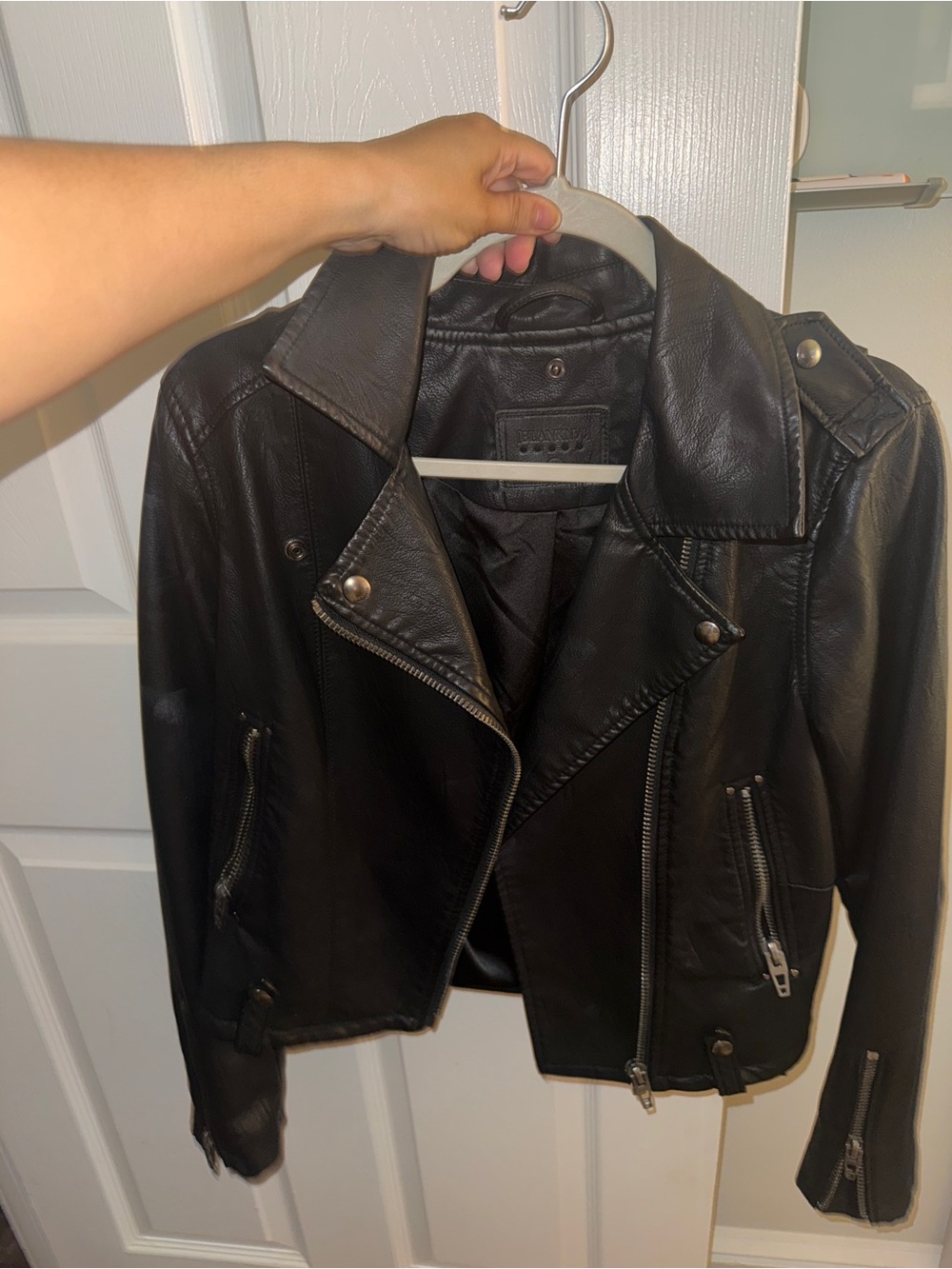 Blank NYC Black Leather Moto Jacket with Silver Hardware